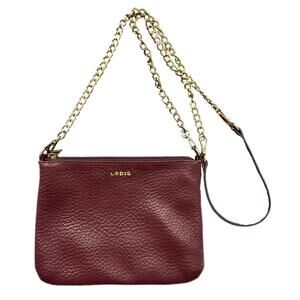 LOTIS Maroon and Gold Women's Crossbody Leather Bag with Gold Chain Strap